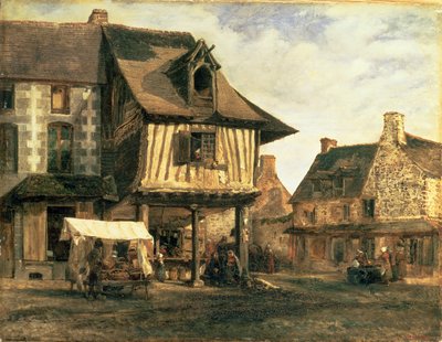 Marktplaats in Normandië, c.1832 door Pierre Etienne Theodore Rousseau